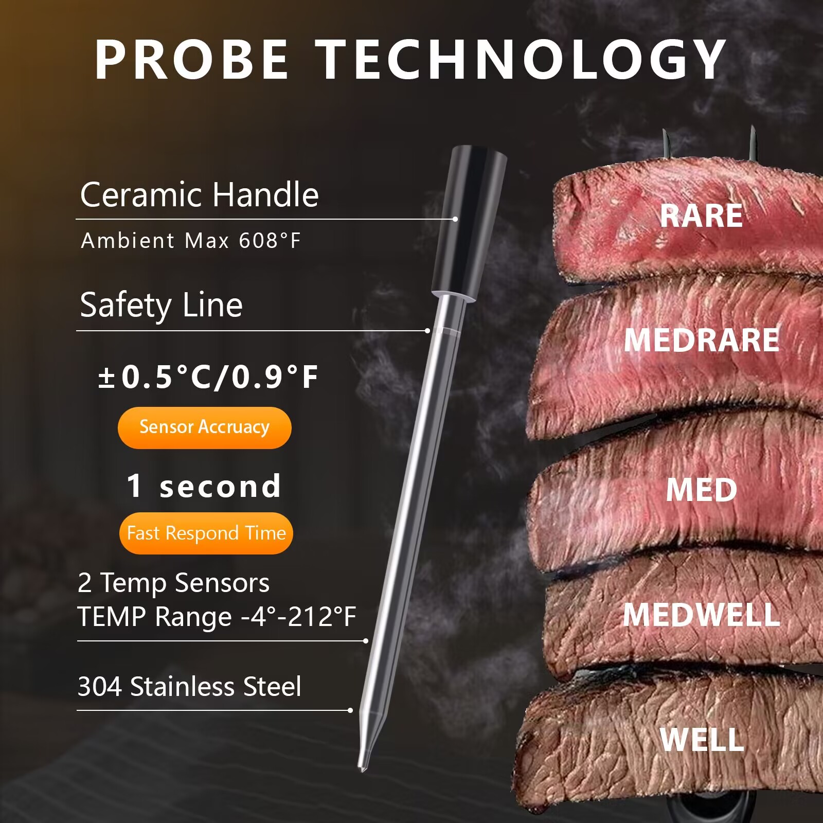 Smart APP Bluetooth Wireless Kitchen BBQ Meat Thermometer With Food Probes for Grill Oven Cooking(图5)